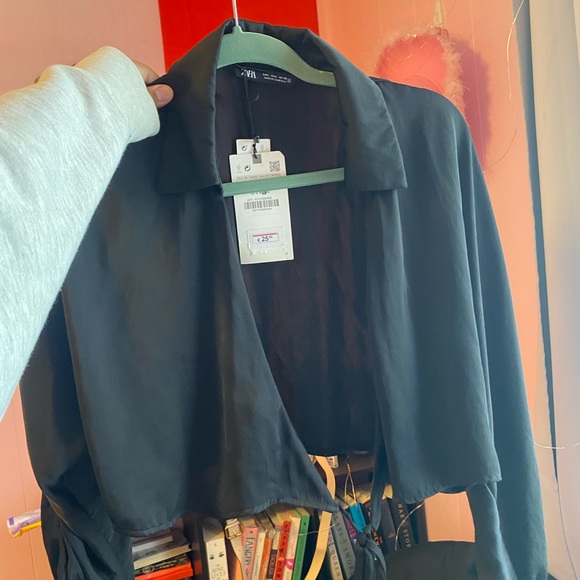 Zara Silk/Satin Tie-up Cover Up Crop Top - Picture 3 of 4